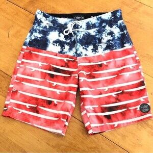 Psycho Tuna Board Shorts Men’s Size 30 USA Flag Tie-Dye 4-Way Stretch Surf Swim